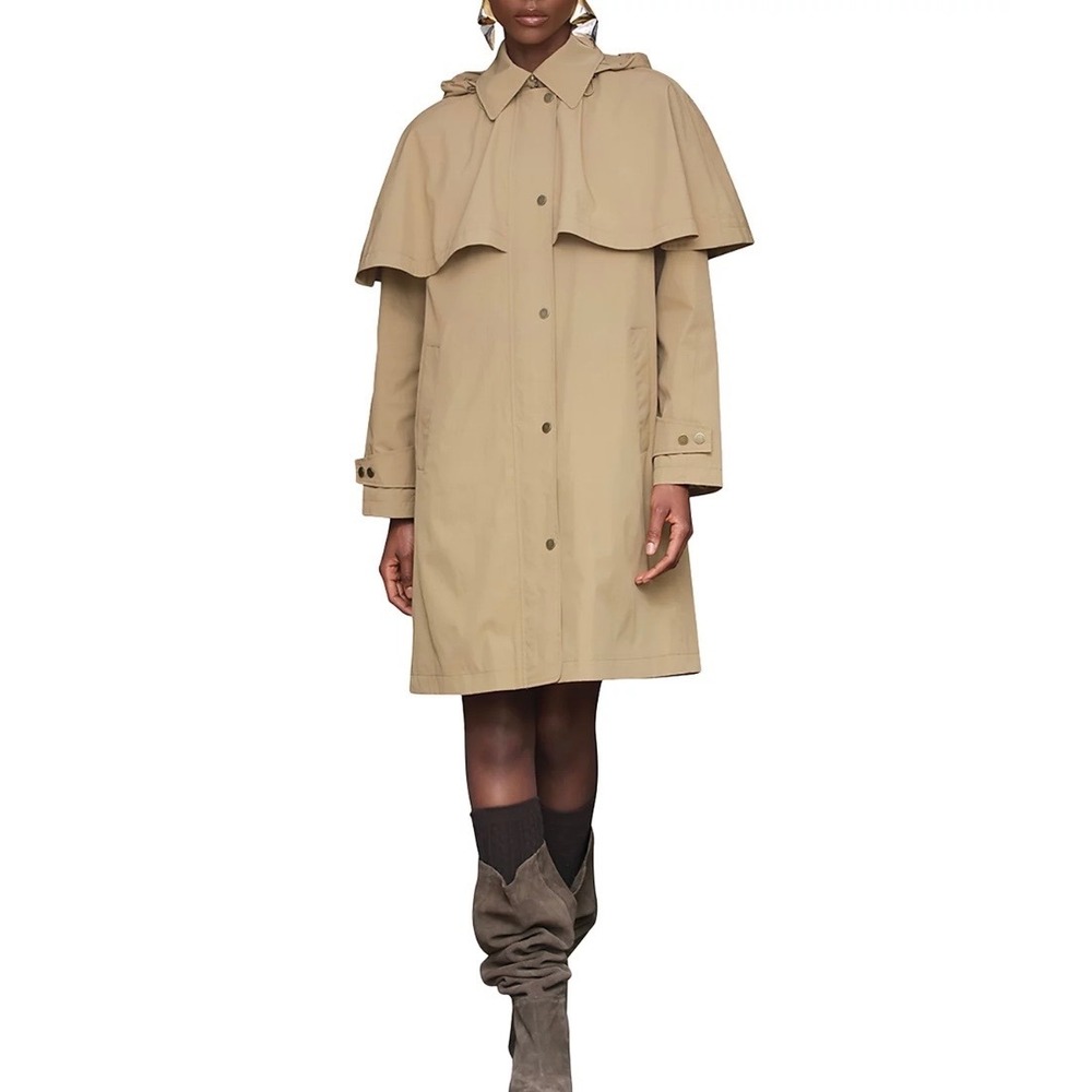 Avec Les Filles Tan Wheat Hooded Cape Trench Raincoat New with Tags Size XL $178